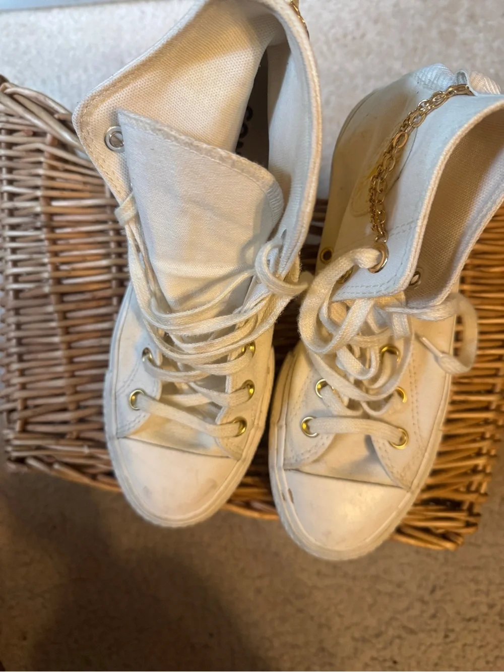 Converse Kids High-Top Sneakers in Cream with Gold Accents
